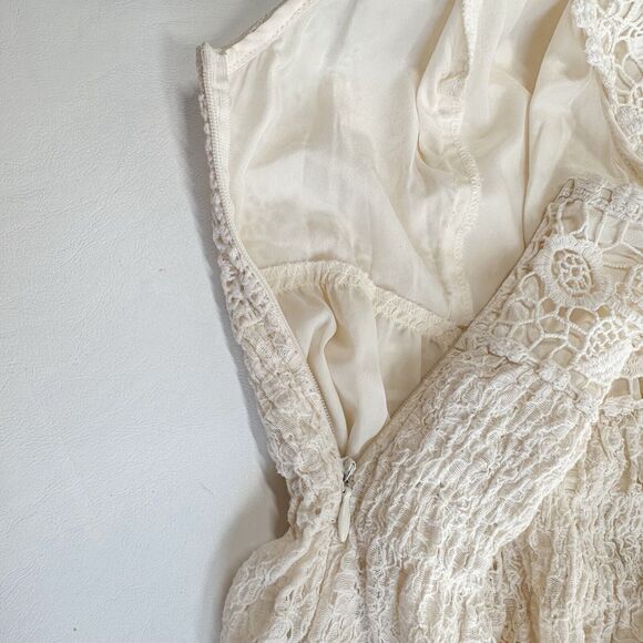 ZARA Trafaluc Collection Cream Lace Crochet Ivory Dress M Racerback Floral - Picture 7 of 9